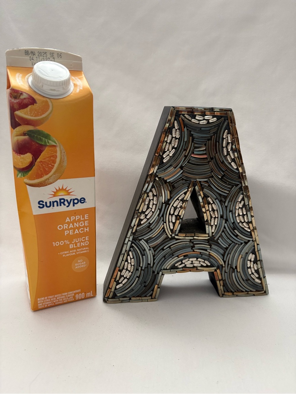 Beaded mosaic glass letter “A” wall hanging